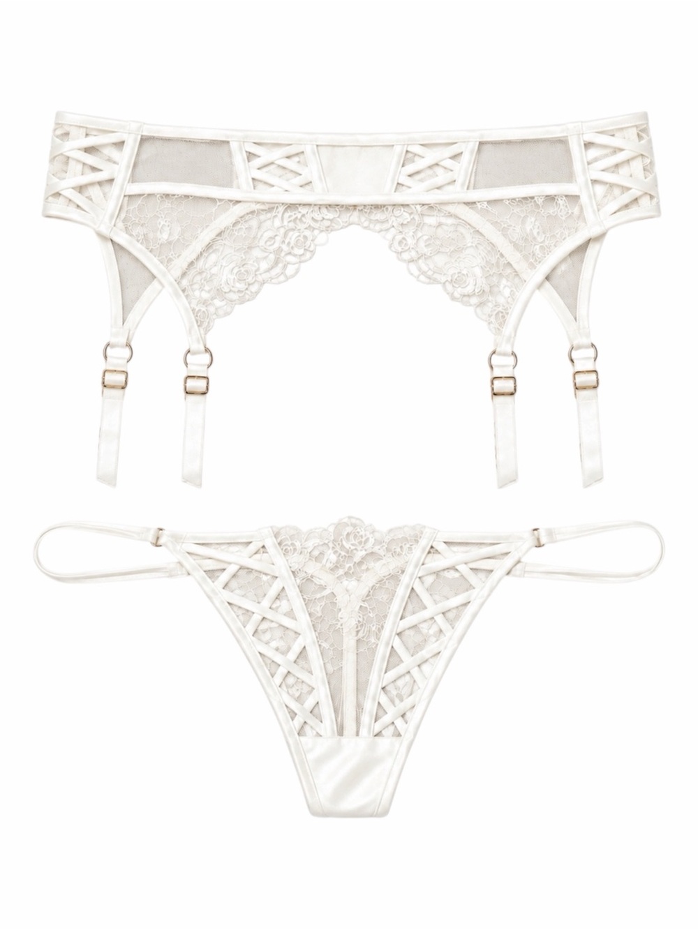 HONEY BIRDETTE LORENA BRIEF (XS) & SUSPENDER (XS) IVORY - BNWT